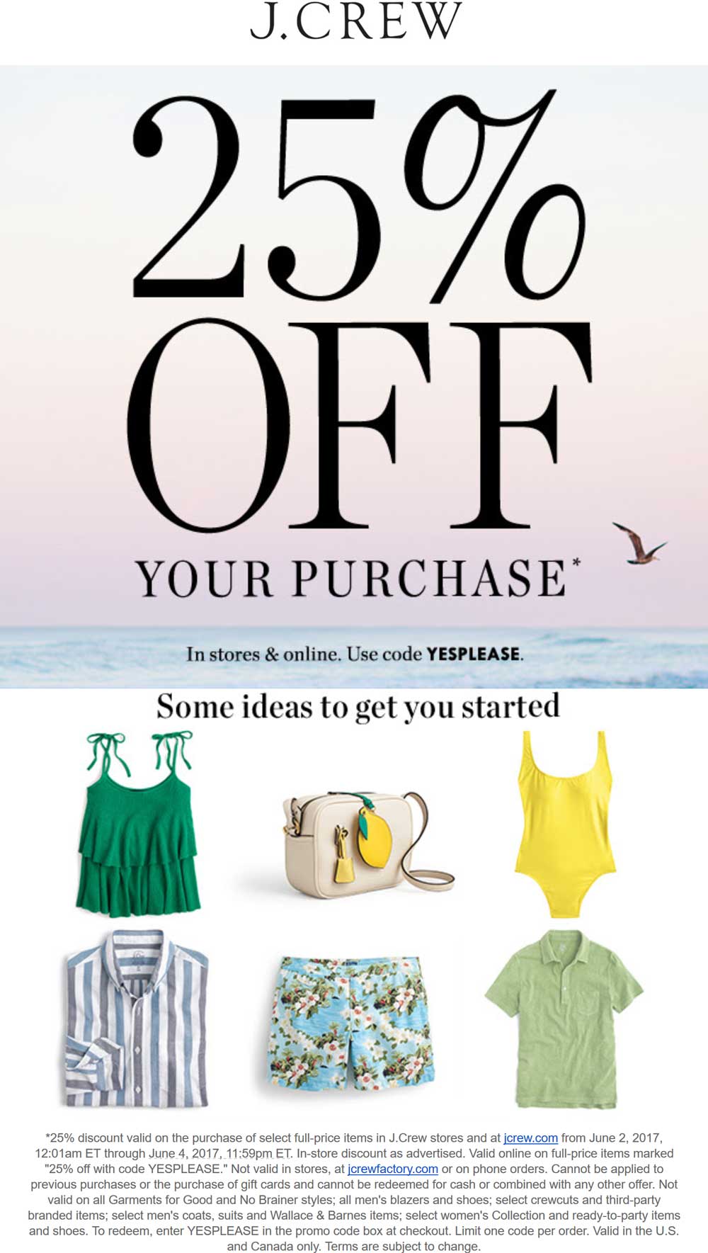 J.Crew Coupon April 2024 25% off today at J.Crew, or online via promo code YESPLEASE