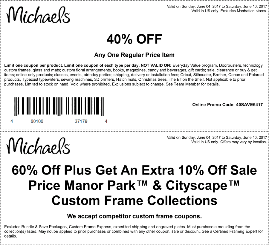 Michaels Coupon March 2024 40% off a single item at Michaels, or online via promo code 40SAVE6417