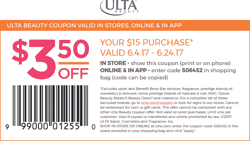 Ulta Beauty Coupon April 2024 $3.50 off $15 at Ulta Beauty, or online via promo code 506452