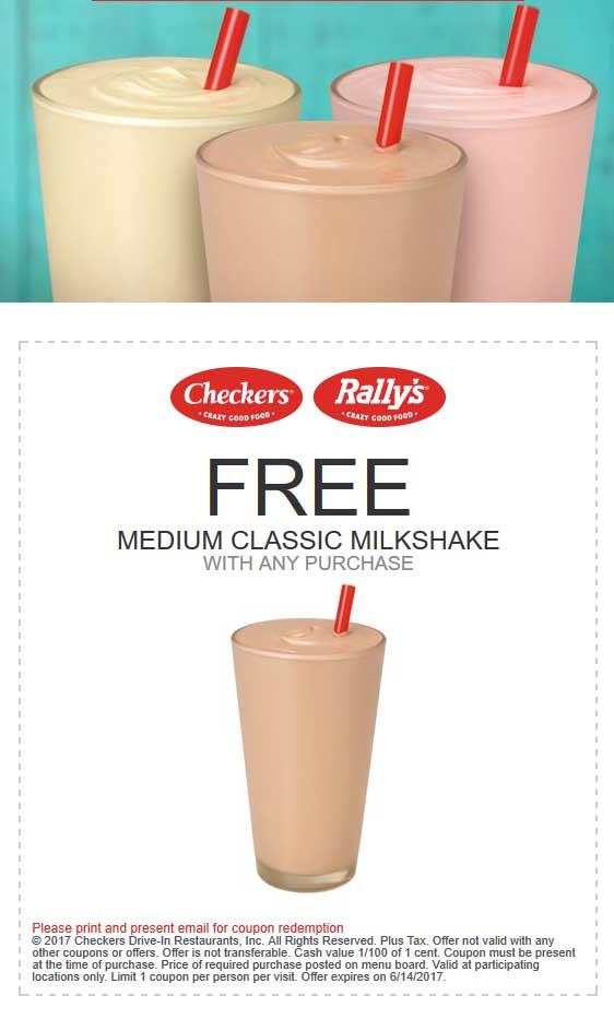 Checkers Coupon April 2024 Free milkshake with any order at Rallys & Checkers restaurants