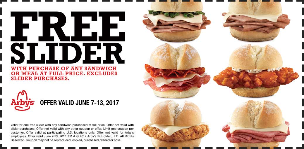 Arbys Coupon April 2024 Free slider with your order at Arbys