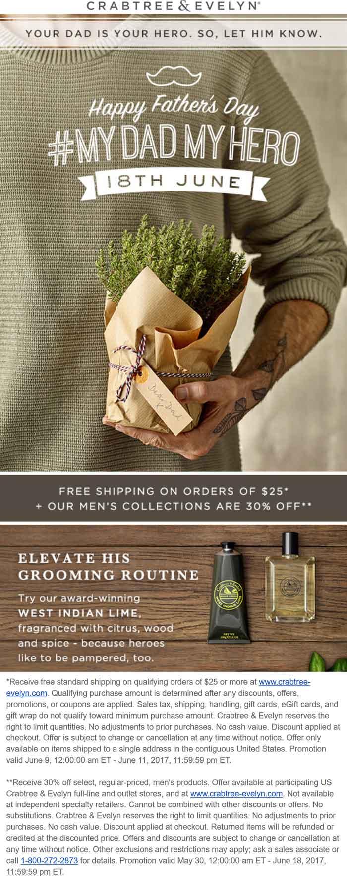 Crabtree & Evelyn Coupon March 2024 Mens is 30% off at Crabtree & Evelyn, ditto online