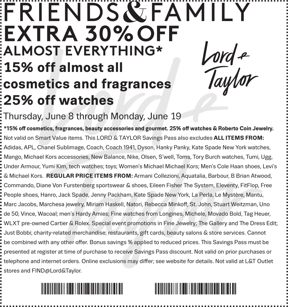 Lord & Taylor Coupon April 2024 30% off at Lord & Taylor, or online via promo code FRIENDS