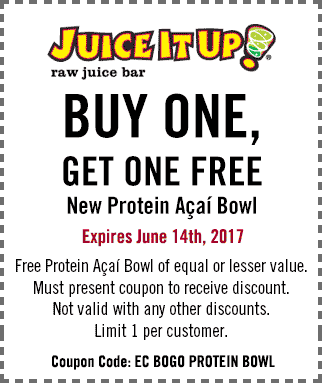 Juice It Up Coupon April 2024 Second protein bowl free at Juice It Up juice bar