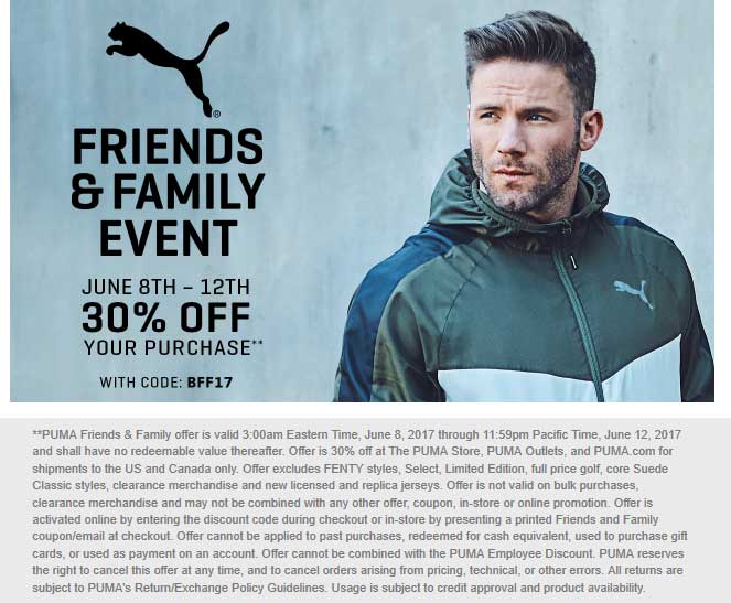 Puma Coupon April 2024 30% off at Puma & outlet locations, or online via promo code BFF17