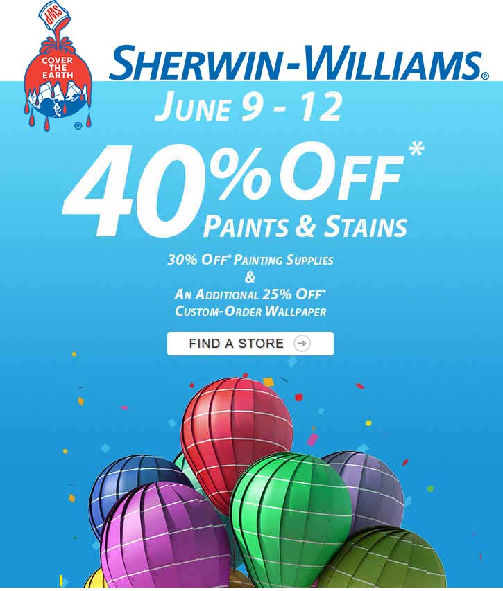 Sherwin Williams Coupon March 2024 40% off paints & stains at Sherwin Williams