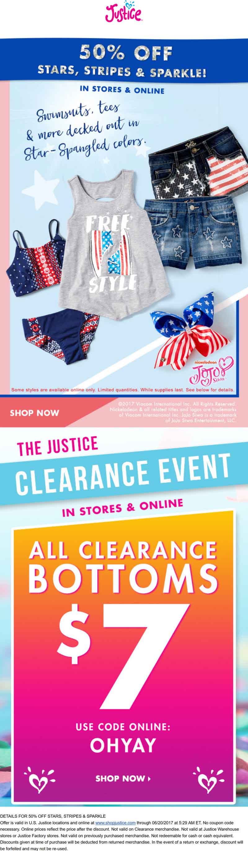 Justice Coupon April 2024 4th of July fashion is 50% off at Justice, ditto online