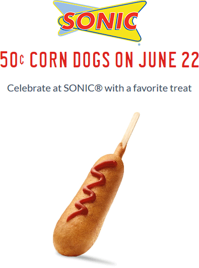 Sonic Drive-In Coupon April 2024 .50 cent corn dogs Thursday at Sonic Drive-In