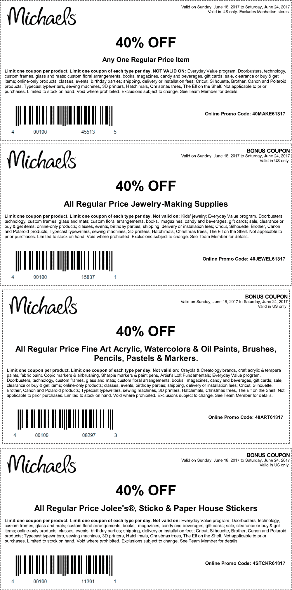 Michaels Coupon April 2024 40% off a single item & more at Michaels, or online via promo code 40MAKE61817