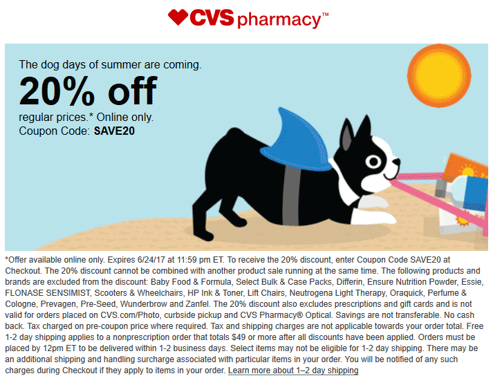CVS Pharmacy Coupon April 2024 20% off online at CVS Pharmacy via promo code SAVE20