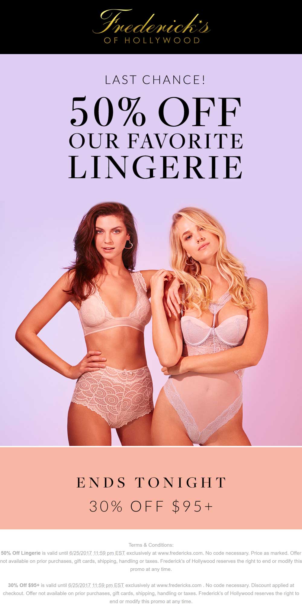 Fredericks of Hollywood Coupon March 2024 50% off lingerie today + 30% off $95 online at Fredericks of Hollywood
