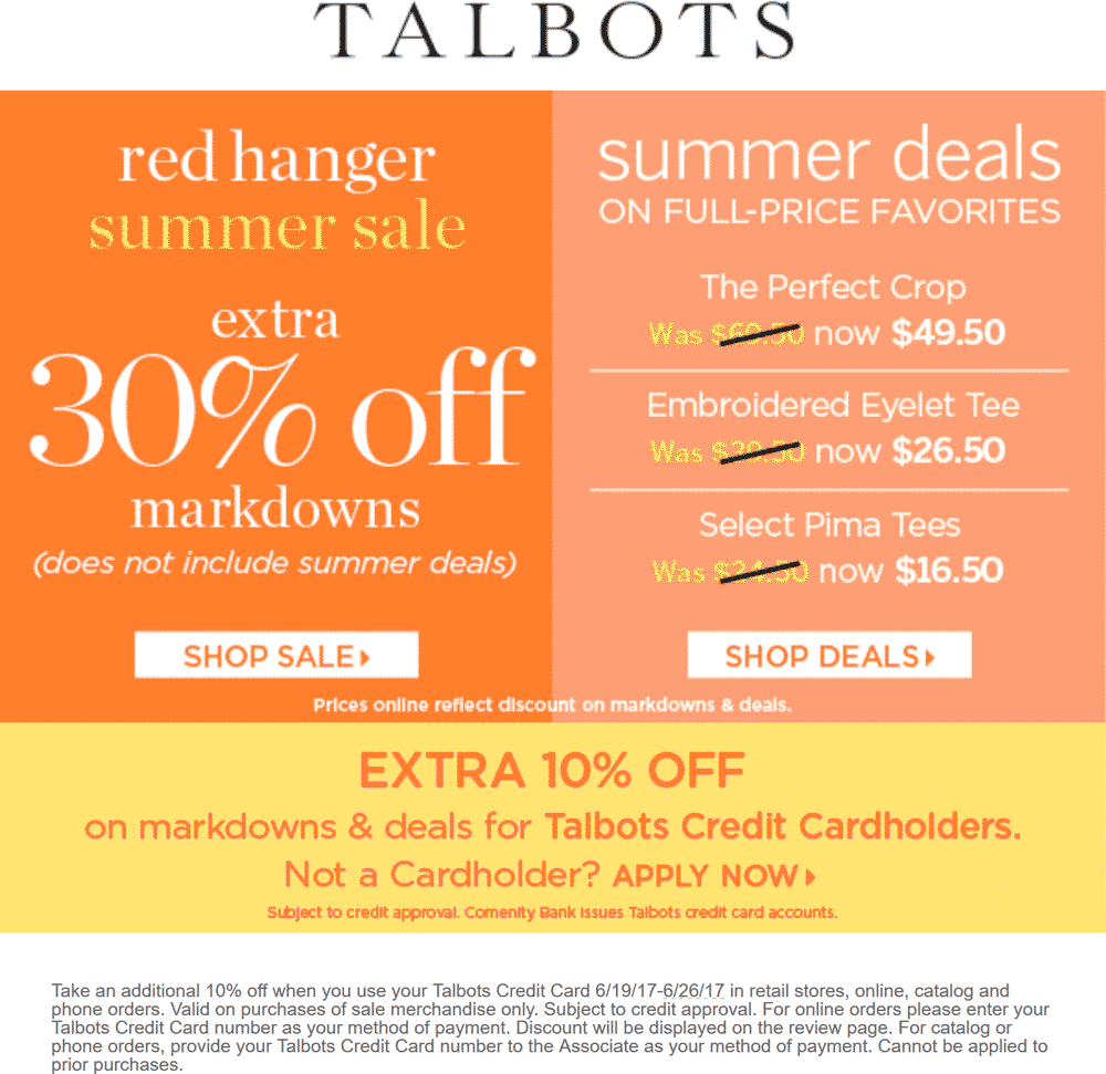 Talbots Coupon March 2024 Extra 30% off markdowns at Talbots, ditto online