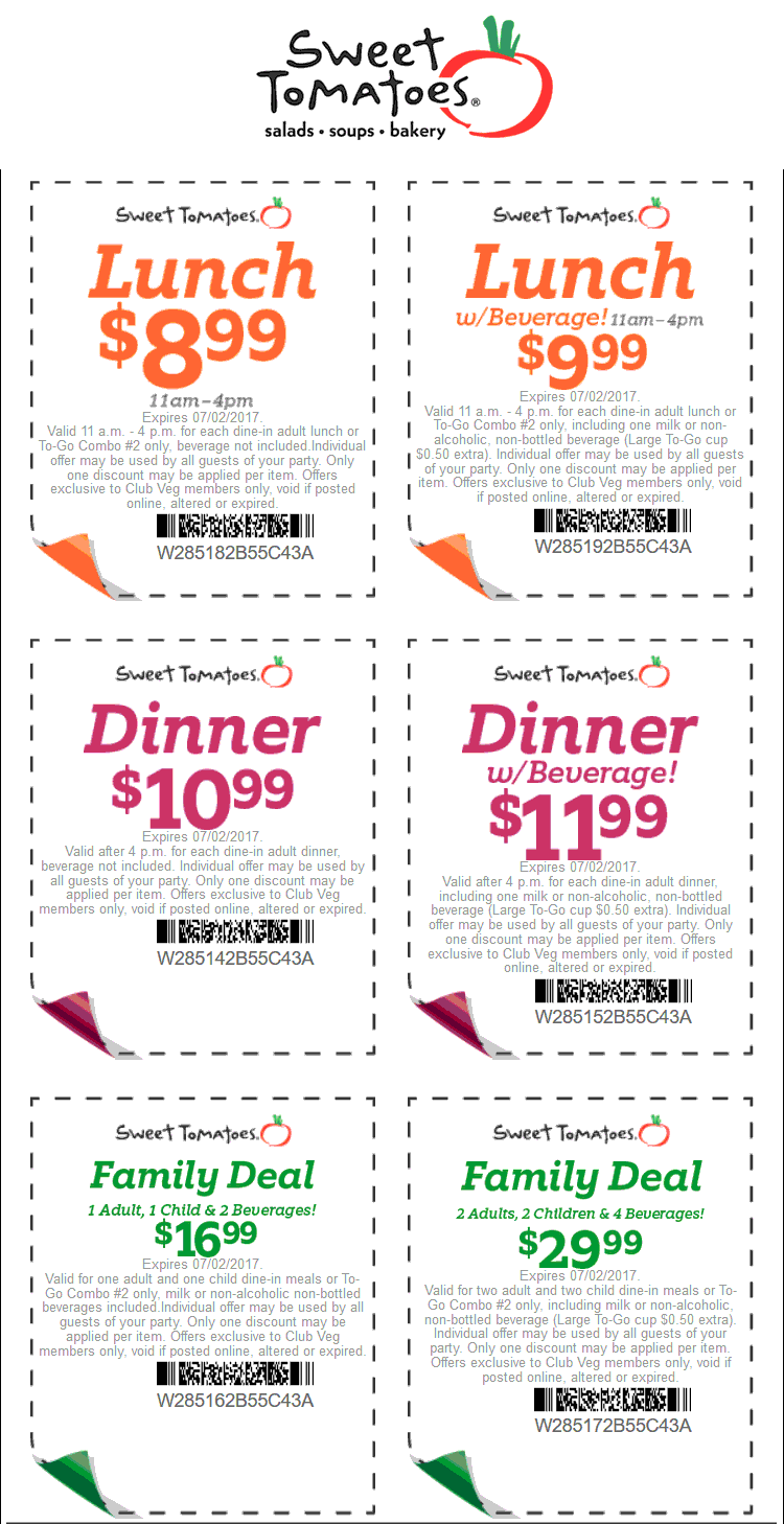 Sweet Tomatoes Coupon April 2024 $9 lunch buffet & more at Sweet Tomatoes