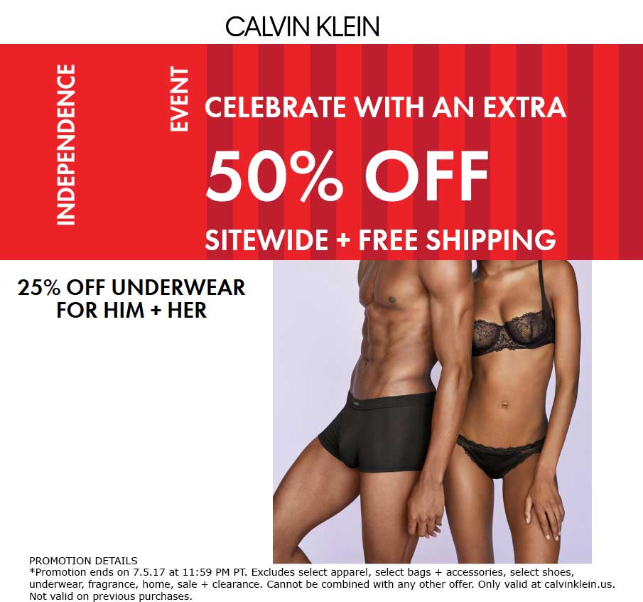 Calvin Klein Coupon April 2024 Everything is 50% off online at Calvin Klein