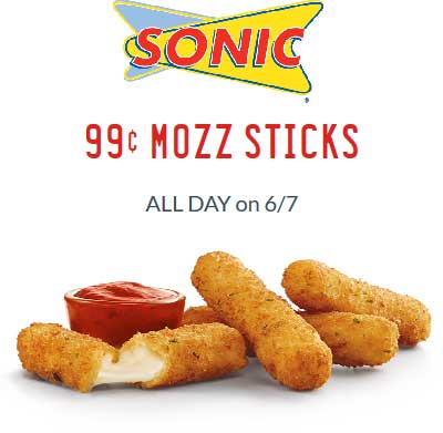 Sonic Drive-In Coupon April 2024 $1 mozzarella sticks Thursday at Sonic Drive-In restaurants