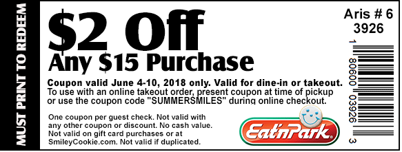 Eat N Park Coupon May 2024 $2 off $5 at Eat N Park, or online via promo code SUMMERSMILES