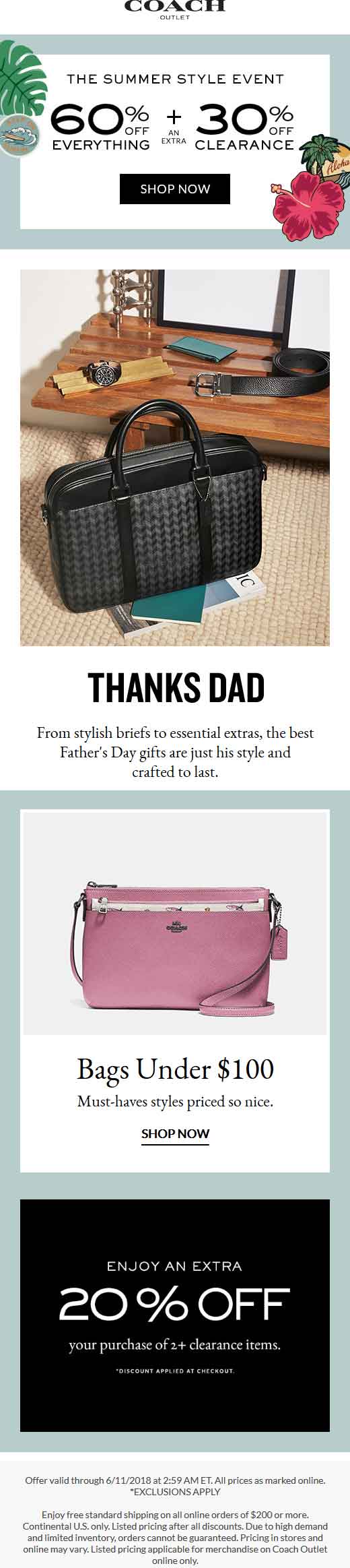 Coach Outlet Coupon April 2024 60% off everything & more at Coach Outlet, ditto online