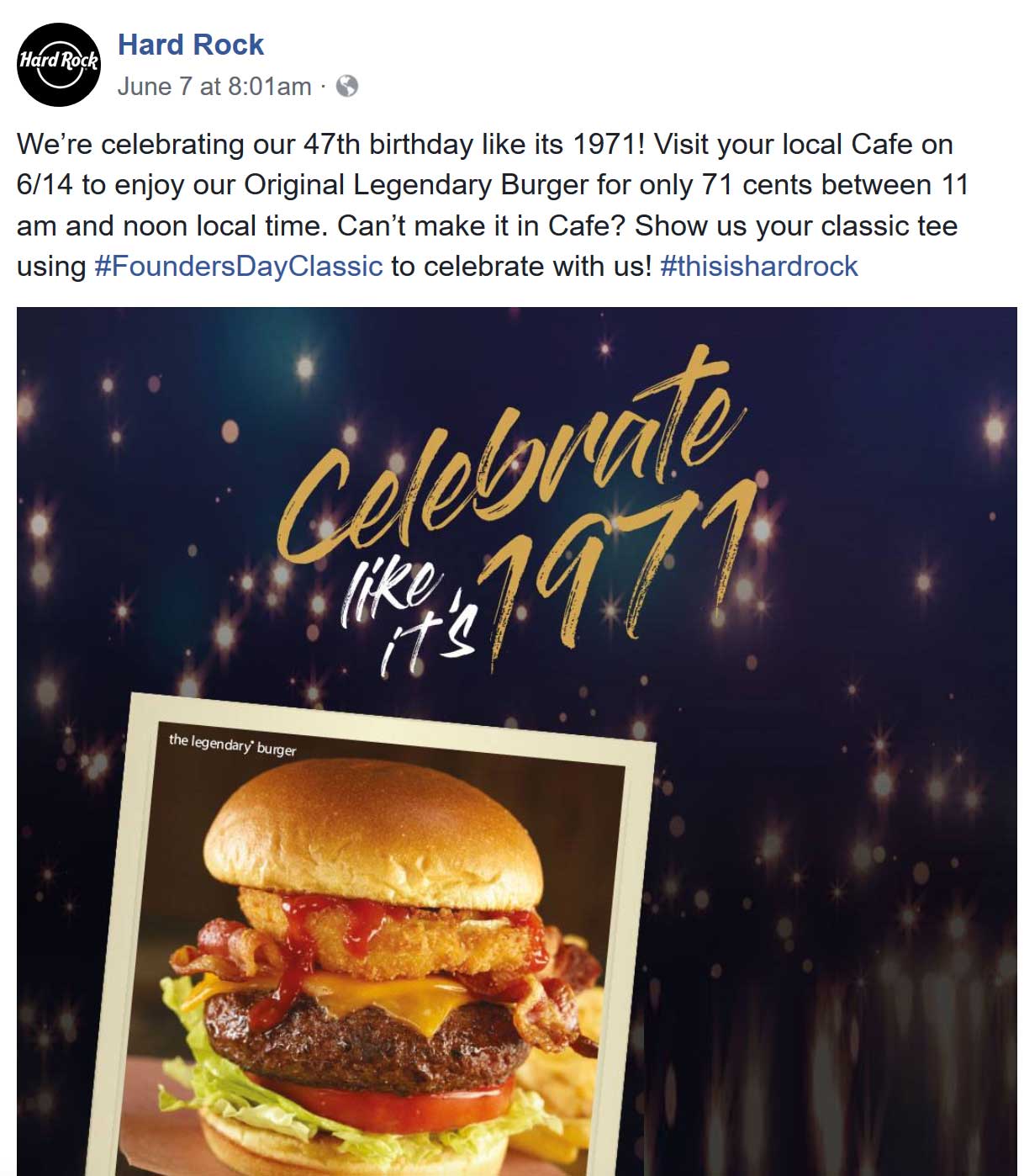 Hard Rock Cafe Coupon April 2024 .71 cent legendary burgers Thursday at Hard Rock Cafe