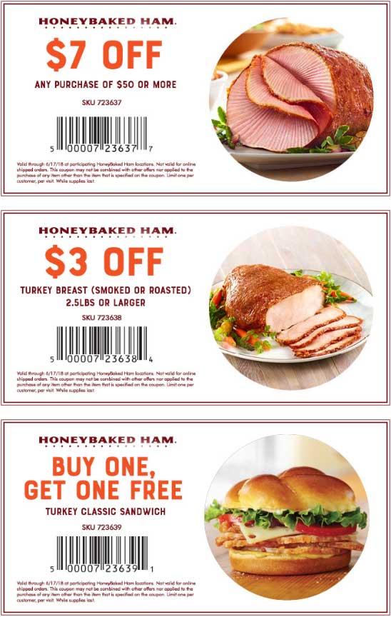 HoneyBaked Coupon April 2024 Second turkey sandwich free & more at HoneyBaked Ham
