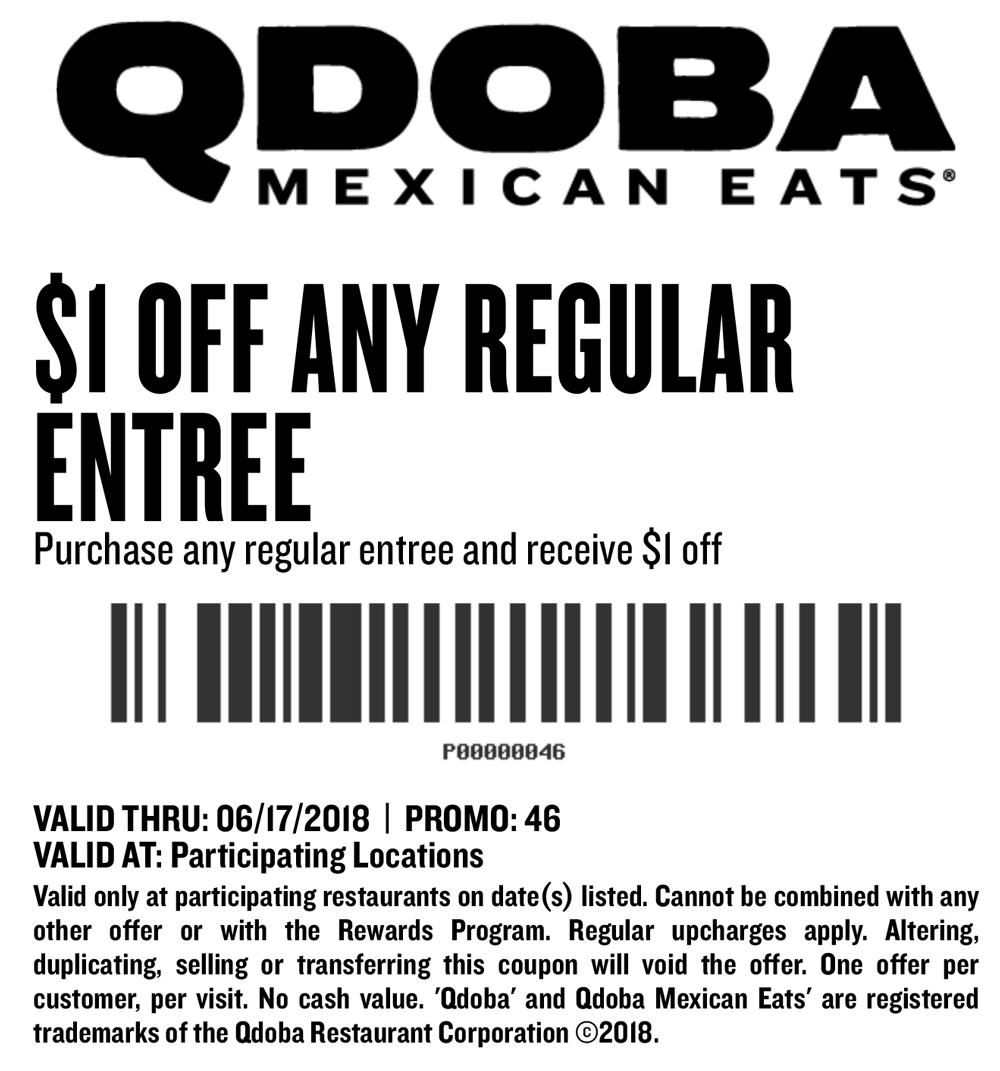 Qdoba Coupon March 2024 $1 off your entree at Qdoba Mexican Eats