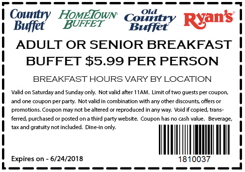 Hometown Buffet Coupon April 2024 $6 breakfast buffet at Ryans, HomeTown Buffet & Old Country Buffet
