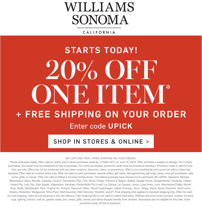 Williams Sonoma July 2021 Coupons and Promo Codes 🛒