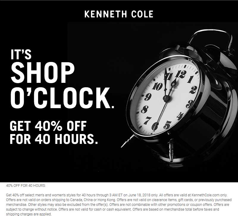 Kenneth Cole Coupon April 2024 40% off online today at Kenneth Cole