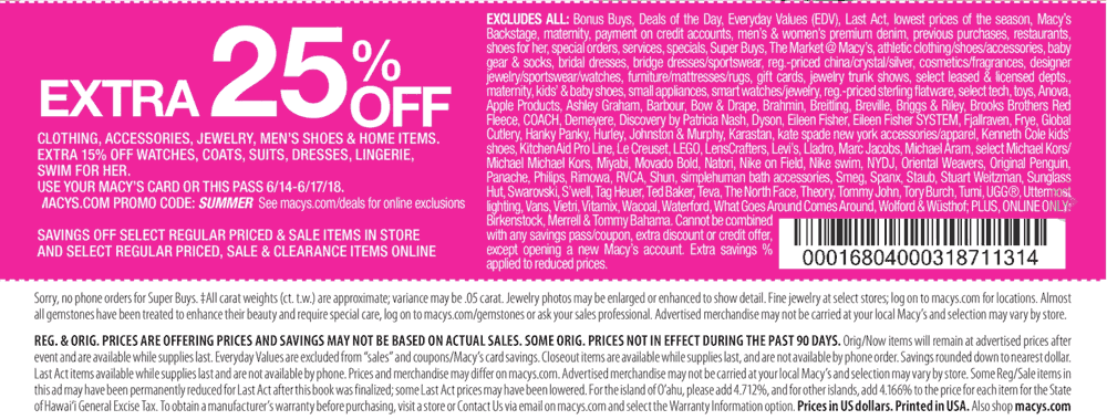 Macys Coupon May 2024 Extra 25% off today at Macys, or online via promo code SUMMER