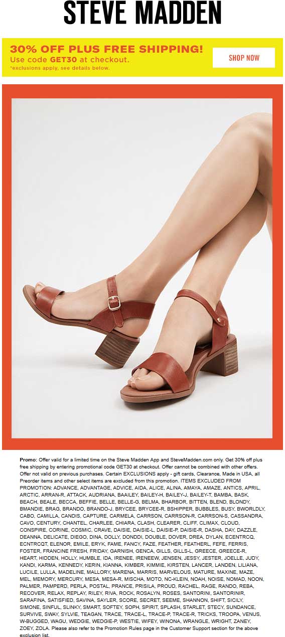 Steve Madden coupons & promo code for [May 2024]