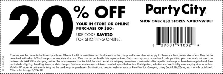 Party City Coupon April 2024 20% off $50 today at Party City, or online via promo code SAVE20