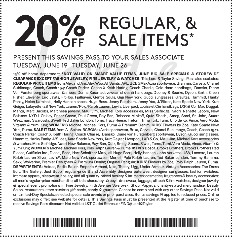 Lord & Taylor Coupon April 2024 20% off at Lord & Taylor, or online via promo code BIG