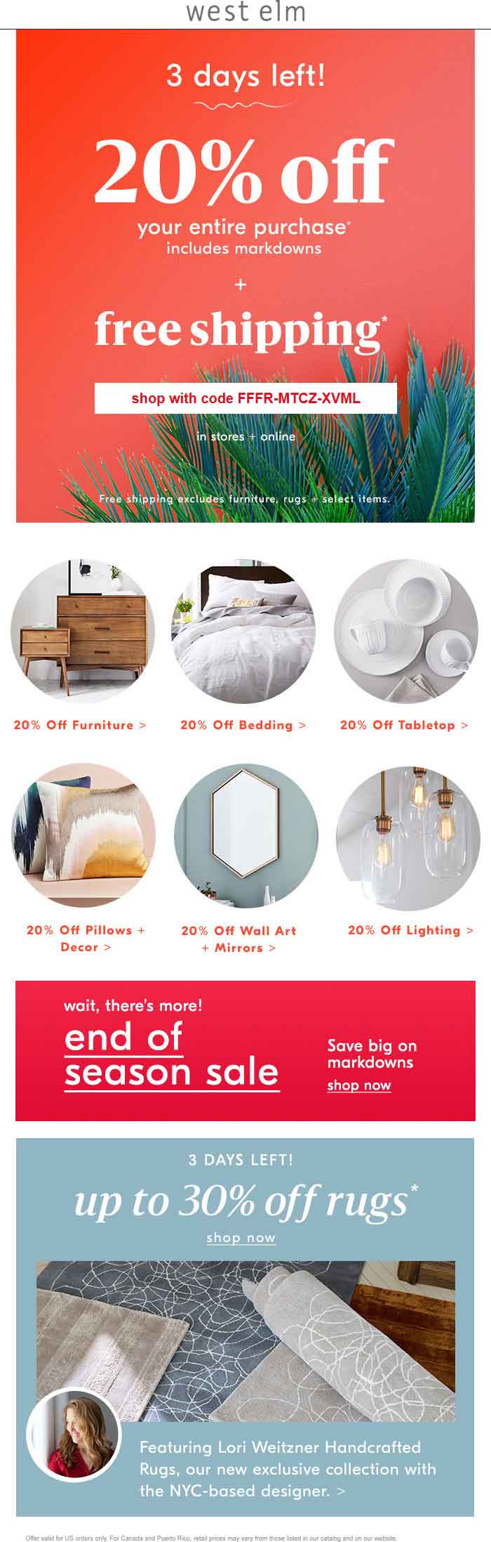 West Elm Coupon May 2024 20% off at West Elm, or online via promo code FFFR-MTCZ-XVML