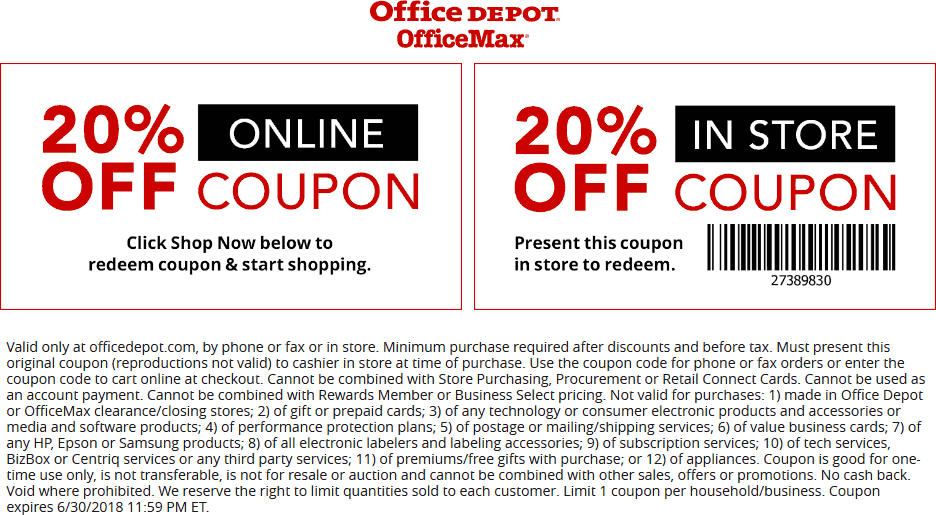 Office Depot Coupon March 2024 20% off at Office Depot & OfficeMax, ditto online