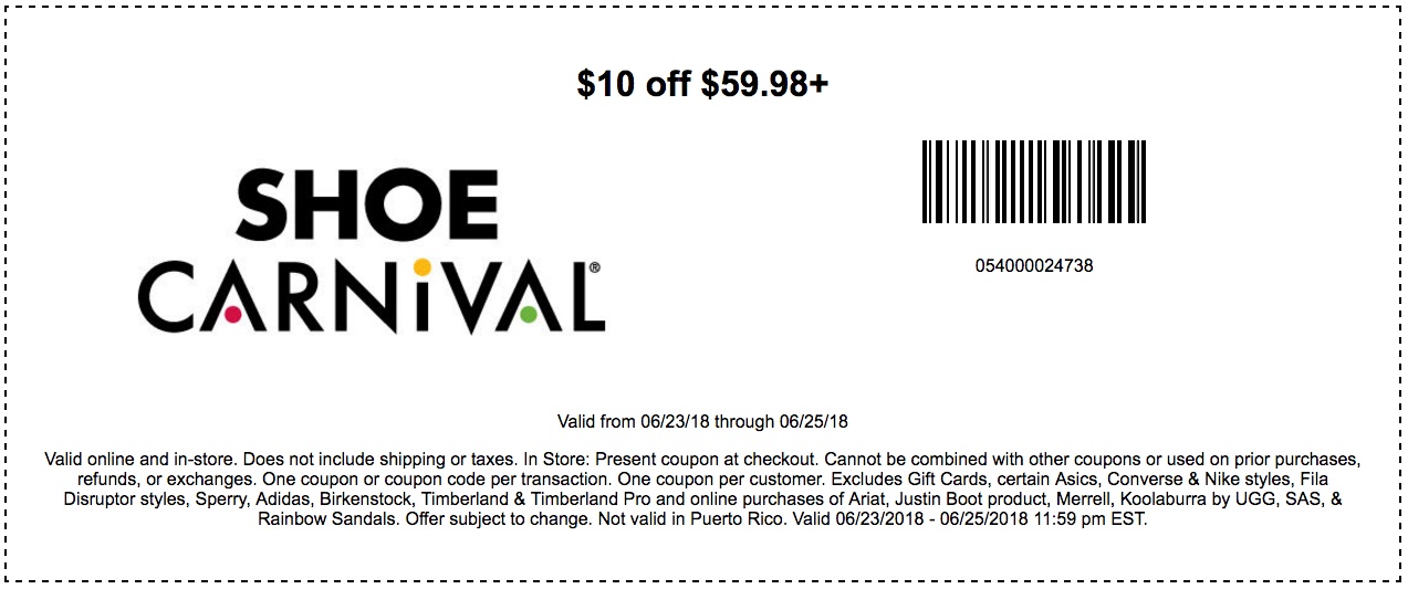 Shoe Carnival Coupon April 2024 $10 off $60 today at Shoe Carnival