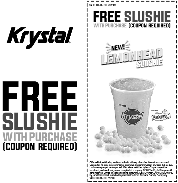 Krystal Coupon March 2024 Free slushie with any purchase at Krystal restaurants