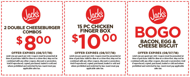 Jacks restaurant Coupon March 2024 Second egg & cheese biscuit free & more at Jacks restaurants