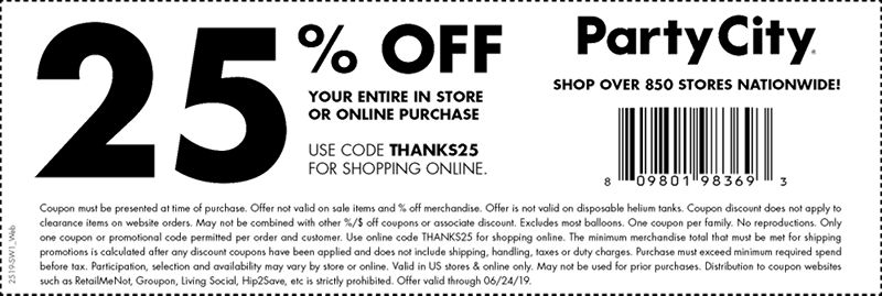 Party City Coupon March 2024 25% off today at Party City, or online via promo code THANKS25