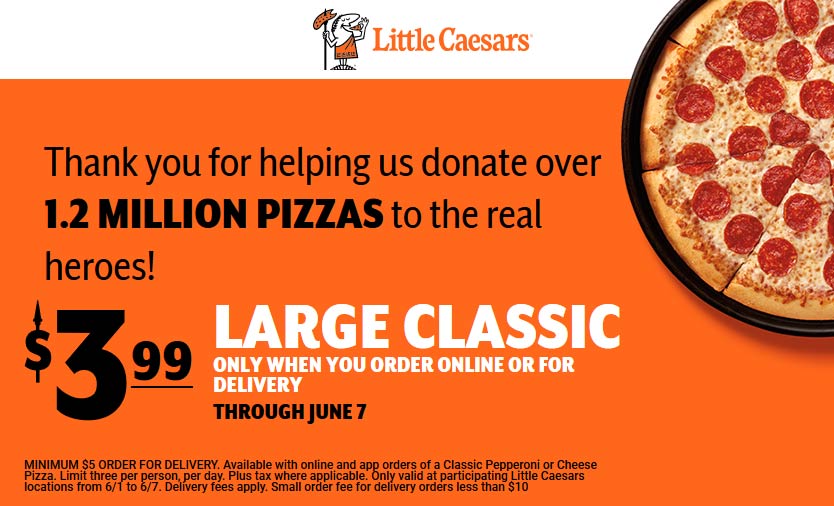 Little Caesars restaurants Coupon  $4 large pepperoni or cheese pizza at Little Caesars #littlecaesars