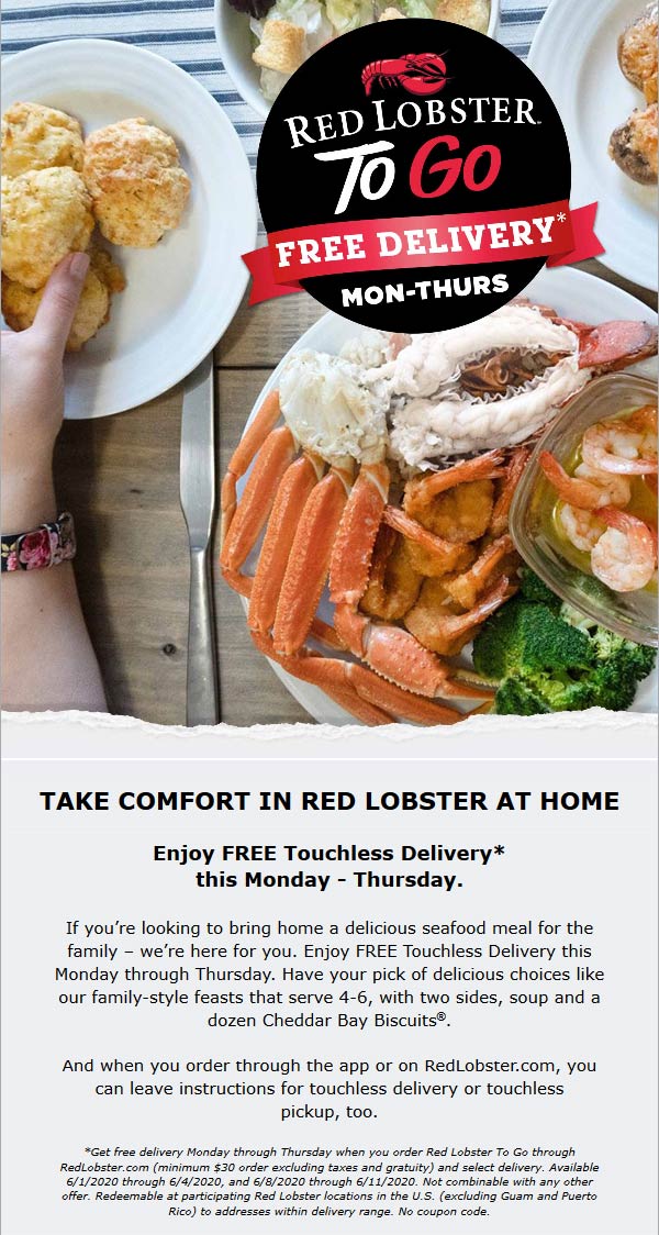 Red Lobster restaurants Coupon  Free delivery Mon-Thur at Red Lobster restaurants #redlobster