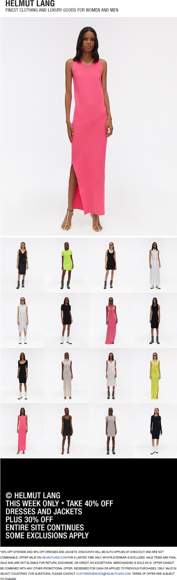 Helmut Lang stores Coupon  30% off everything & 40% off dresses and jackets at Helmut Lang #helmutlang