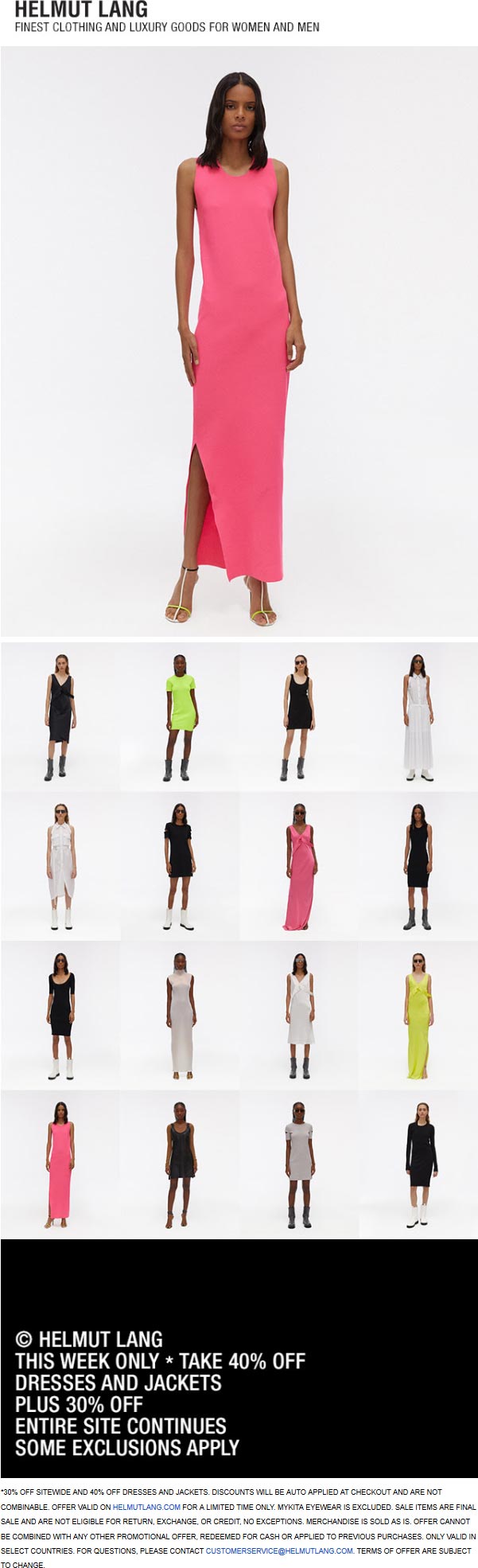 30 Off Everything 40 Off Dresses And Jackets At Helmut Lang 