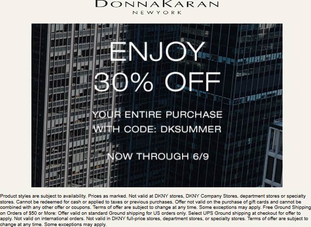 Donna Karan stores Coupon  30% off at Donna Karan via promo code DKSUMMER #donnakaran