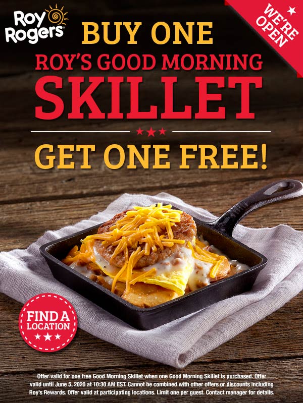 Roy Rogers restaurants Coupon  Second good morning skillet free today at Roy Rogers restaurants #royrogers