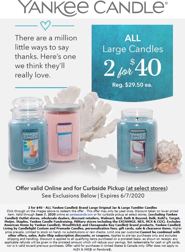Yankee Candle stores Coupon  Large candles are 2 for $40 at Yankee Candle, ditto online #yankeecandle