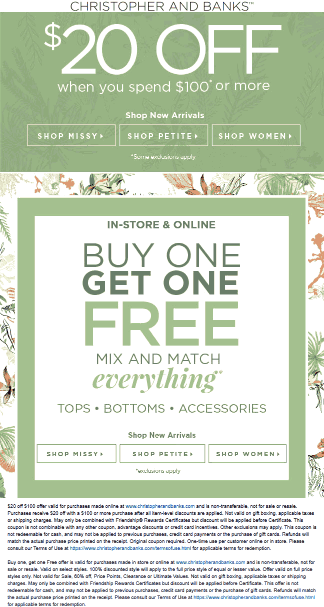 Christopher & Banks stores Coupon  Second item free & more at Christopher & Banks, ditto online #christopherbanks