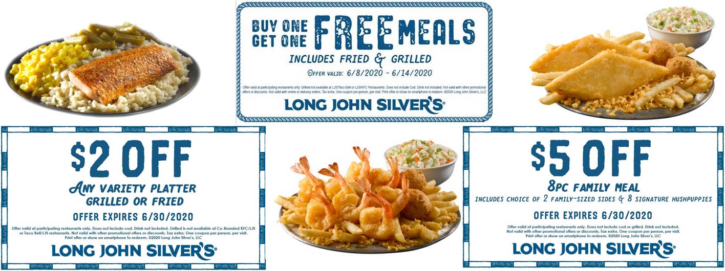 Long John Silvers restaurants Coupon  Second grilled or fried meal free & more at Long John Silvers #longjohnsilvers