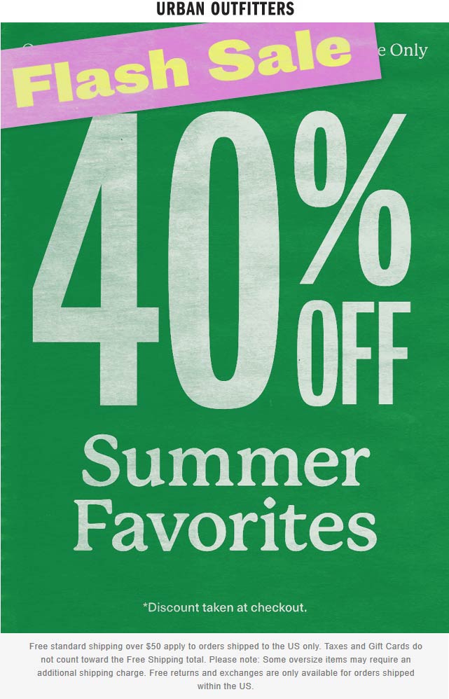Urban Outfitters stores Coupon  40% off today at Urban Outfitters #urbanoutfitters