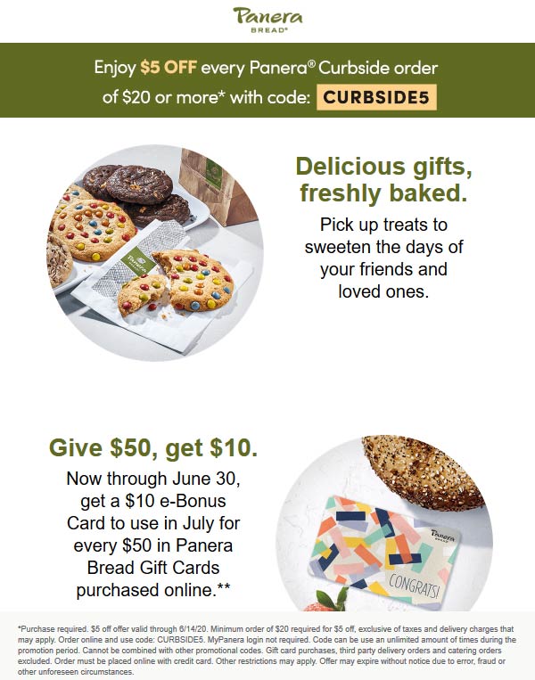 5 Off 20 At Panera Bread Via Promo Code CURBSIDE5 panerabread The 5 Off 20 At Panera Bread Via Promo Code CURBSIDE5 panerabread The