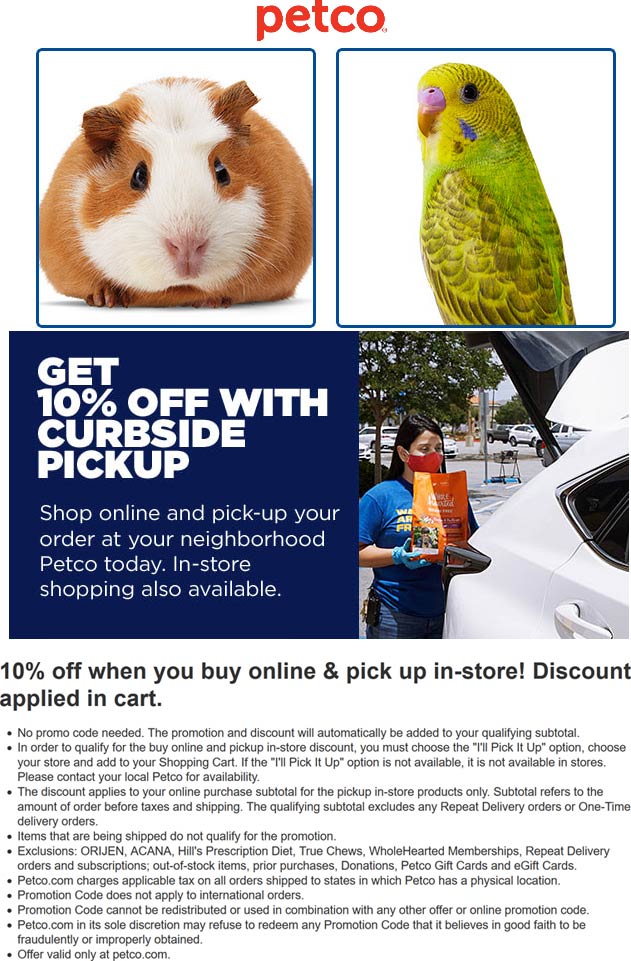Petco stores Coupon  10% off in-store & curbside pickup at Petco #petco