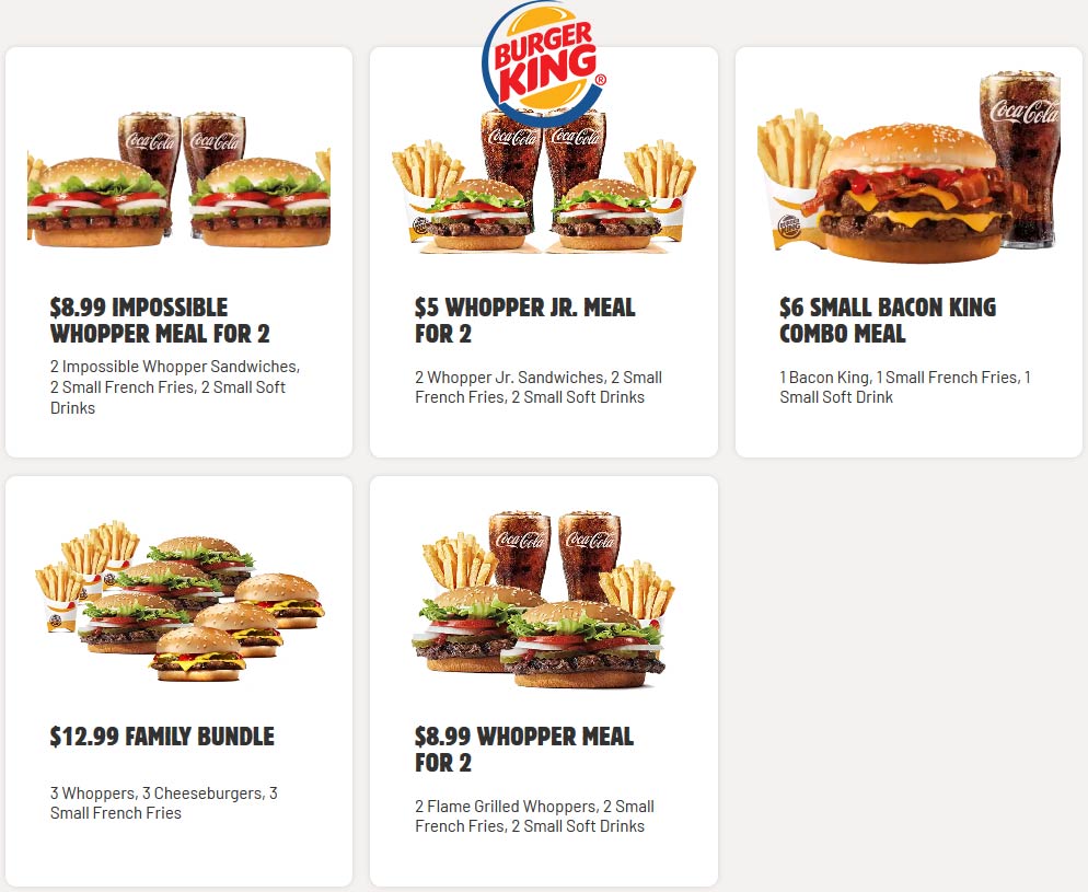 2 whopper jr + 2 fries + 2 drinks = 5 at Burger King burgerking The
